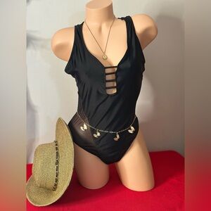 Black Laced One Piece Swimsuit